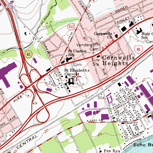 Topographic Map of Saint Elizabeth Convent, PA