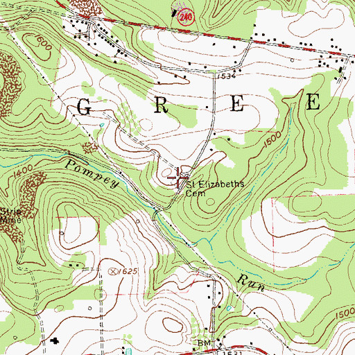 Topographic Map of Saint Elizabeths Cemetery, PA