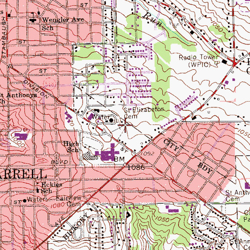 Topographic Map of Saint Elizabeths Cemetery, PA