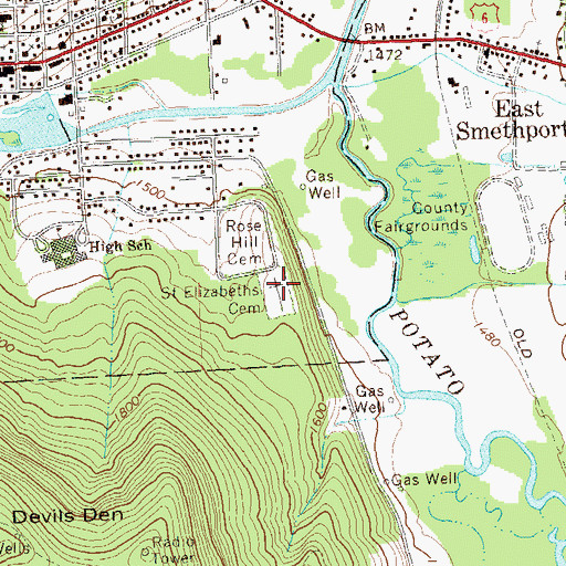 Topographic Map of Saint Elizabeths Cemetery, PA