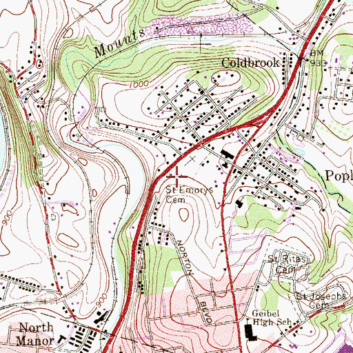 Topographic Map of Saint Emorys Cemetery, PA