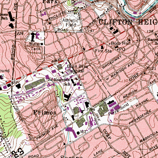 Topographic Map of Saint Eugenes School, PA