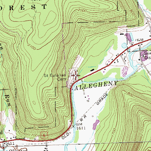 Topographic Map of Saint Eulalias Cemetery, PA