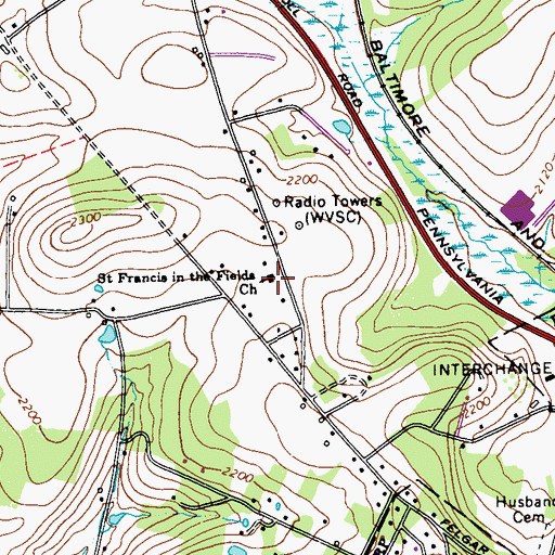 Topographic Map of Saint Francis in the Fields Church, PA