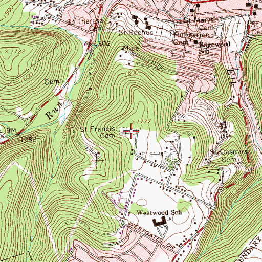 Topographic Map of Saint Francis Cemetery, PA