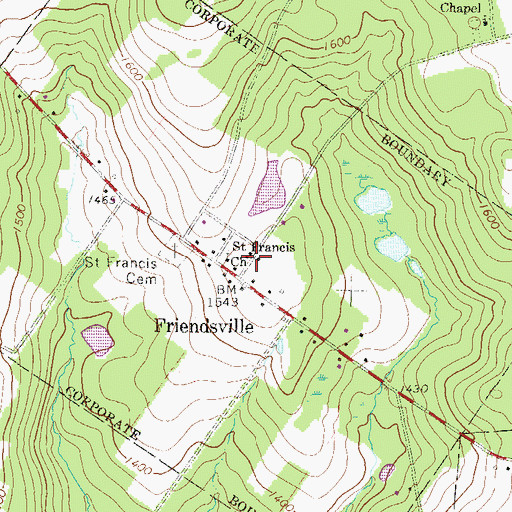Topographic Map of Saint Francis Church, PA
