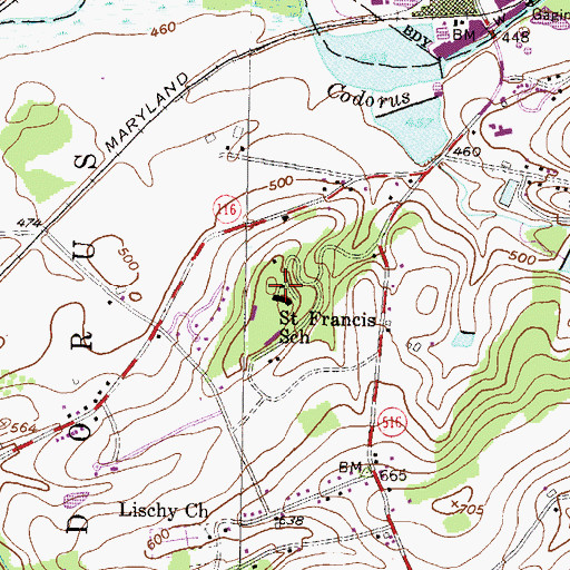 Topographic Map of Saint Francis School, PA