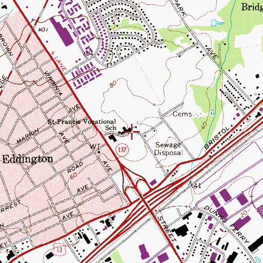 Topographic Map of Saint Francis Vocational School, PA