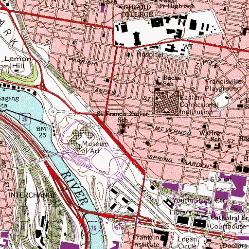 Topographic Map of Saint Francis Xavier School, PA