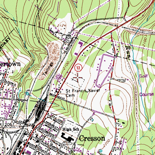 Topographic Map of Saint Francis Xavier Cemetery, PA