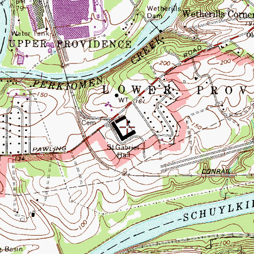 Topographic Map of Saint Gabriel Hall, PA