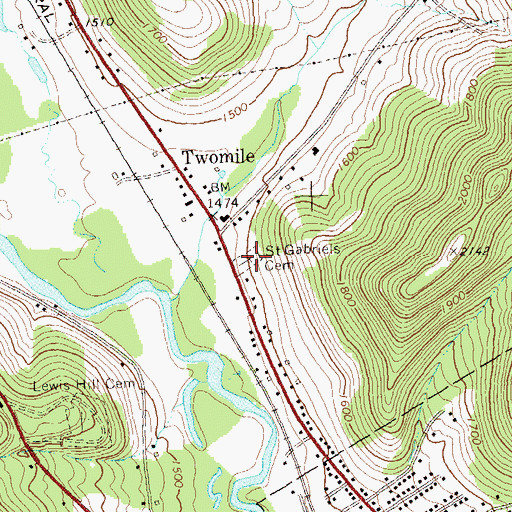 Topographic Map of Saint Gabriels Cemetery, PA