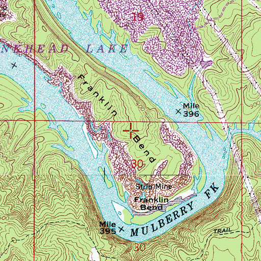Topographic Map of Franklin Bend, AL