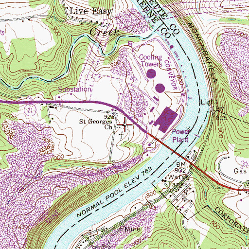 Topographic Map of Saint Georges Church, PA