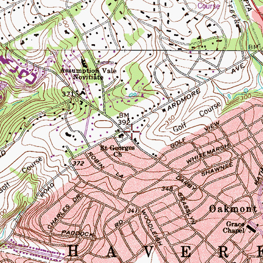 Topographic Map of Saint Georges Church, PA