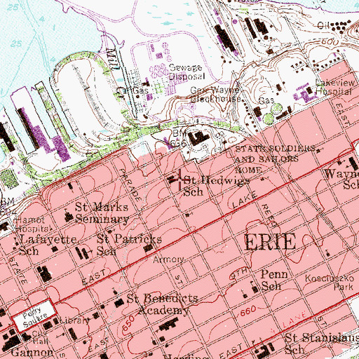 Topographic Map of Saint Hedwigs School, PA