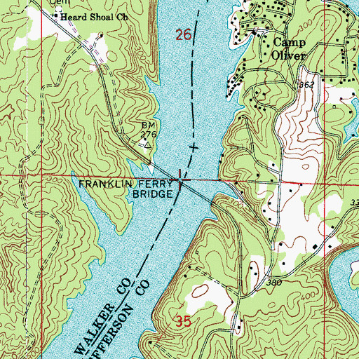 Topographic Map of Franklin Ferry Bridge, AL