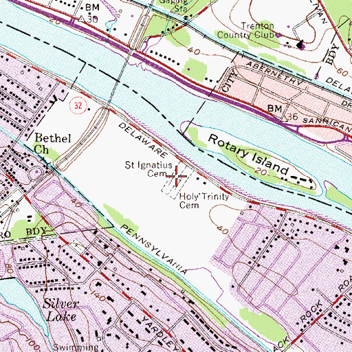 Topographic Map of Saint Ignatius Cemetery, PA
