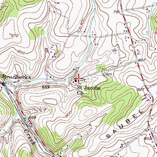 Topographic Map of Saint Jacobs Church, PA
