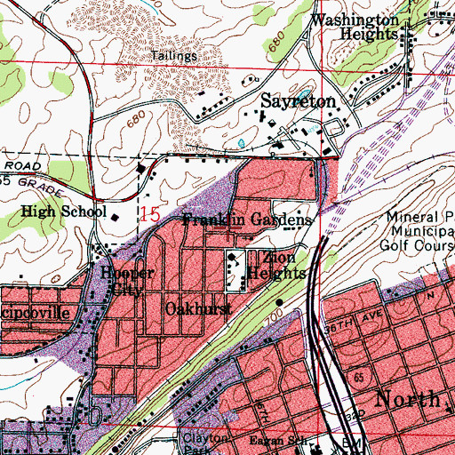 Topographic Map of Franklin Gardens, AL