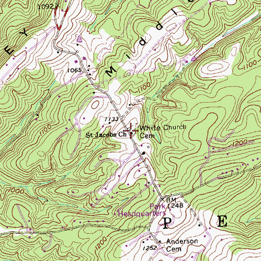 Topographic Map of Saint Jacobs Church, PA
