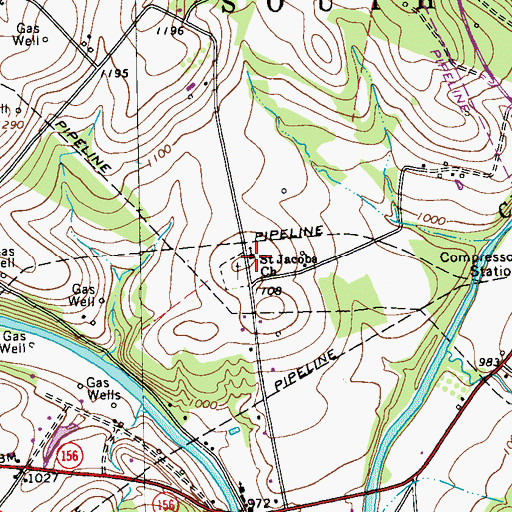 Topographic Map of Saint Jacobs Church, PA