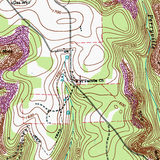 Topographic Map of Saint Jacobs Church, PA