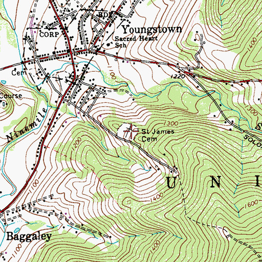 Topographic Map of Saint James Cemetery, PA