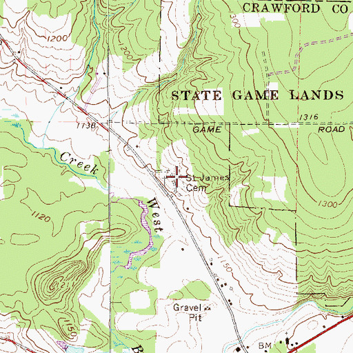 Topographic Map of Saint James Cemetery, PA
