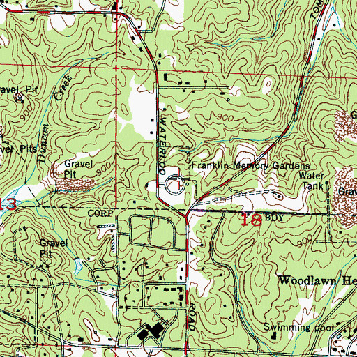 Topographic Map of Franklin Memory Gardens, AL