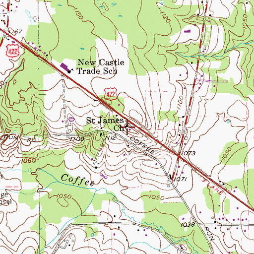 Topographic Map of Saint James Church, PA