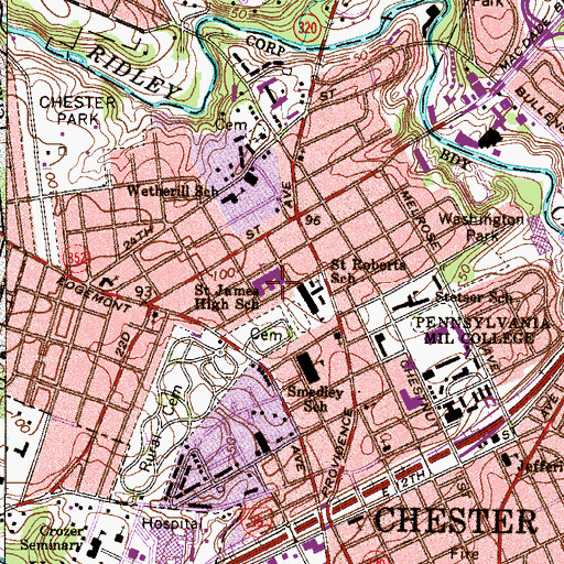 Topographic Map of Saint James High School, PA