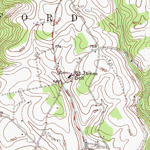 Topographic Map of Saint James School, PA