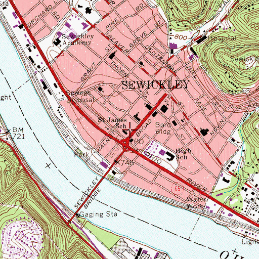 Topographic Map of Saint James School, PA