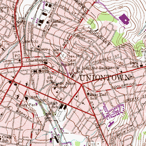 Topographic Map of Saint John the Baptist School, PA