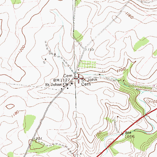 Topographic Map of Saint John Cemetery, PA