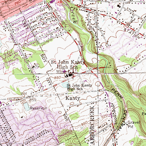 Topographic Map of Saint John Kanty High School, PA