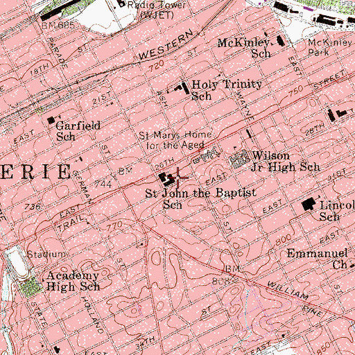 Topographic Map of Saint John - Holy Rosary Eastside Catholic School, PA