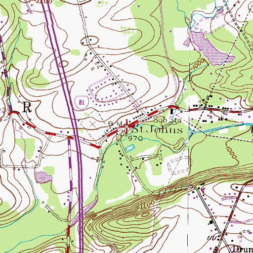 Topographic Map of Saint Johns, PA