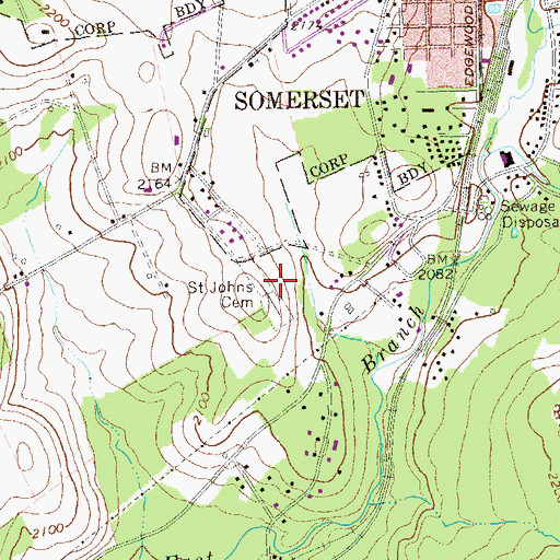 Topographic Map of Saint Johns Cemetery, PA