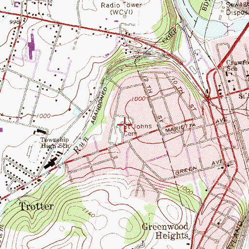 Topographic Map of Saint Johns Cemetery, PA