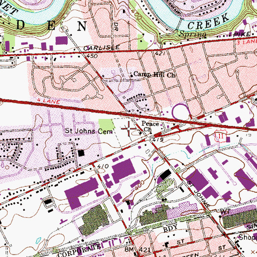 Topographic Map of Saint Johns Cemetery, PA