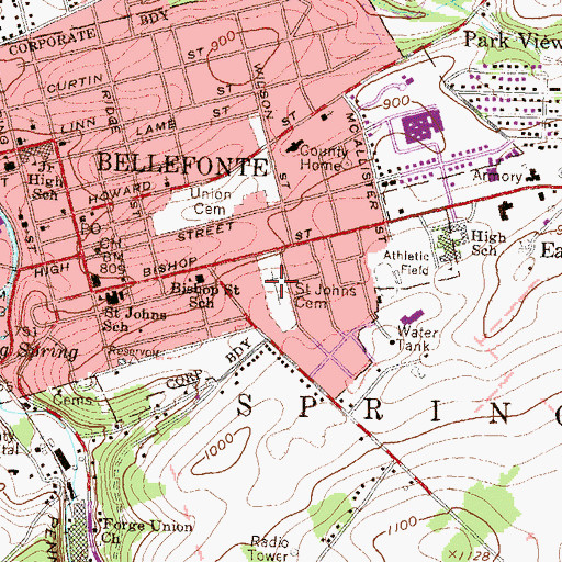 Topographic Map of Saint Johns Cemetery, PA