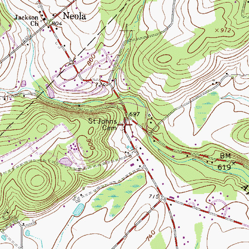 Topographic Map of Saint Johns Cemetery, PA