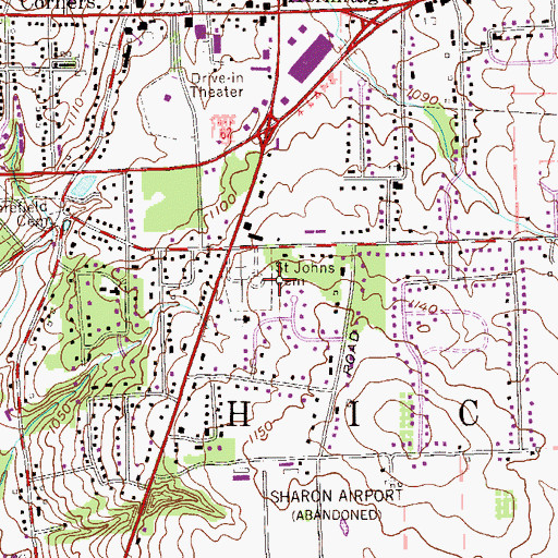 Topographic Map of Saint Johns Cemetery, PA