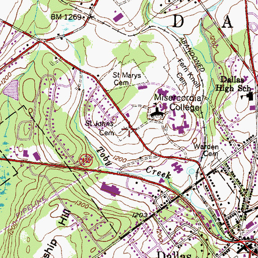 Topographic Map of Saint Johns Cemetery, PA