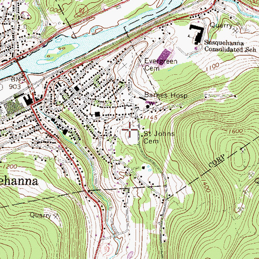 Topographic Map of Saint Johns Cemetery, PA
