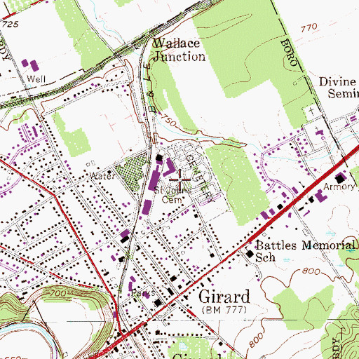 Topographic Map of Saint Johns Cemetery, PA