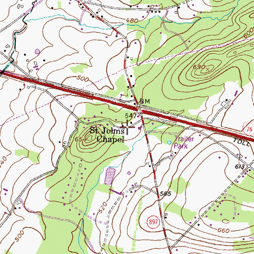 Topographic Map of Saint Johns Chapel, PA