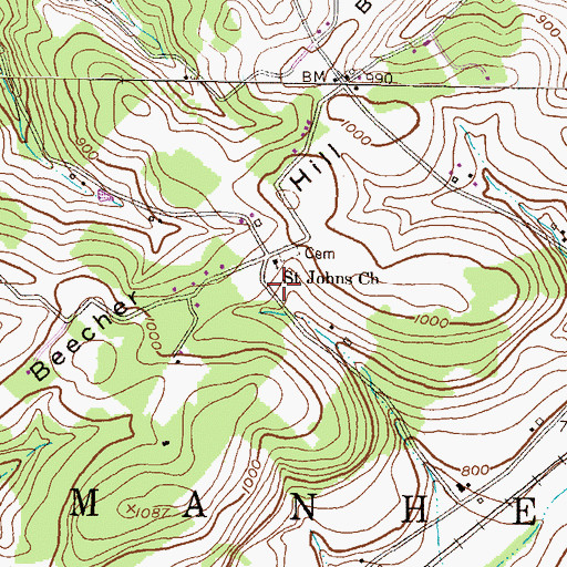 Topographic Map of Saint Johns Church, PA